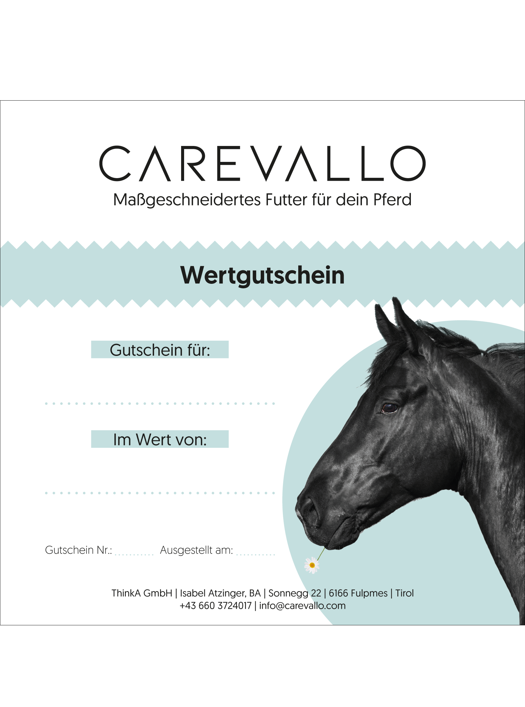 Carevallo Wertgutschein – Geschenkgutschein für Pferdefutter und Zubehör