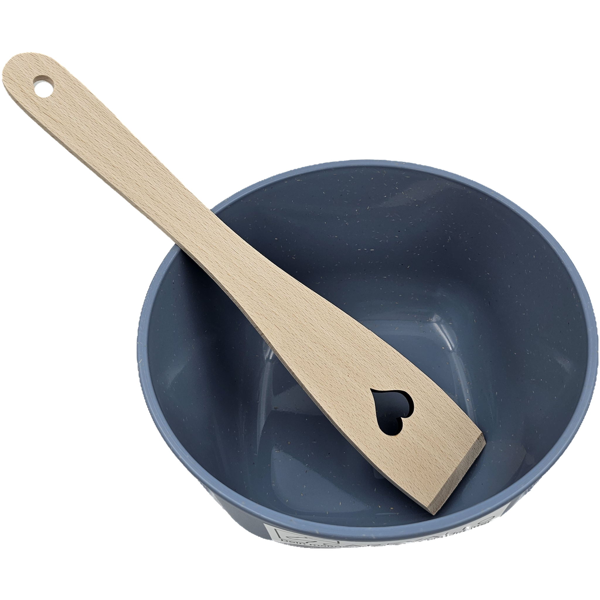 Holz-Mash Löffel für Pferde in blauer Schüssel